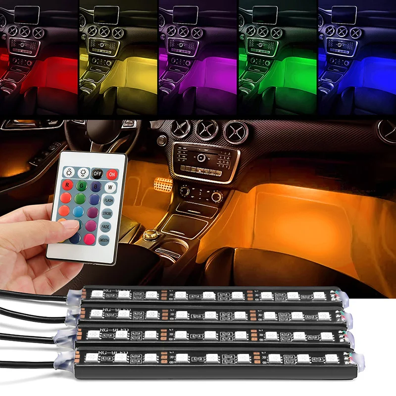 Светодиодная ленсветильник RGB для автомобиля декоративная гибкая цветная лампа