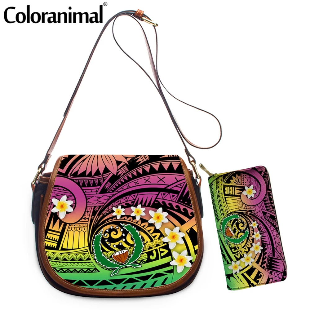 

Coloranimal Pohnpei Polynesian Plumeria Gradient Printing Ladies Shoulder Bag 2Pcs/Set Crossbody Bag With Wallet Leather Bolsa