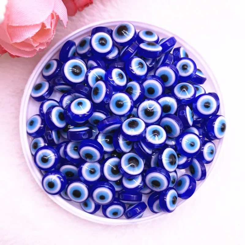 

NEW 50PCS 8/10mm Oval Beads Evil Eye Resin Spacer Beads for Jewelry Making DIY Bracelet Beads #01