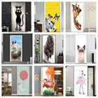 Самоклеящиеся 3D наклейки на дверь, ПВХ обои с животными, кошка, кролик, собака, Слоновая роспись, съемные наклейки для домашнего декора