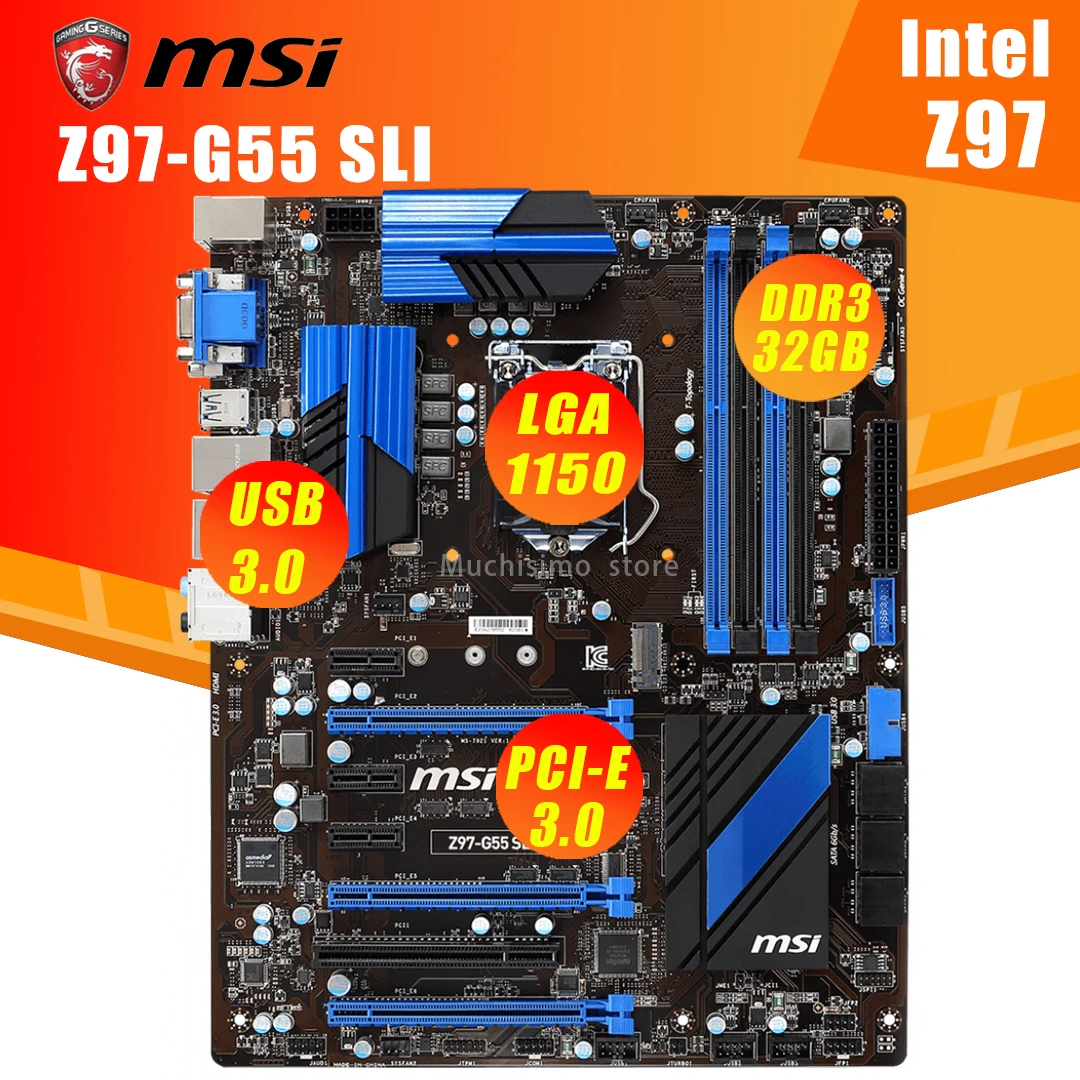 LGA 1150 MSI Z97 G55 SLI материнская плата DDR3 32 Гб PCI E 3 0 м. 2 VGA HDMI DVI i7 i5 i3 X16 Настольный Mãe блок