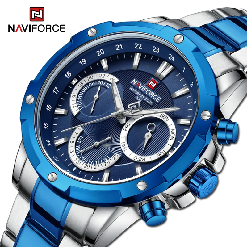 

Casual Fashion NAVIFORCE Men’s Stainless Steel Wrist Watches with 24 Hour Quartz Clock Male Watches Waterproof Relogio Masculino