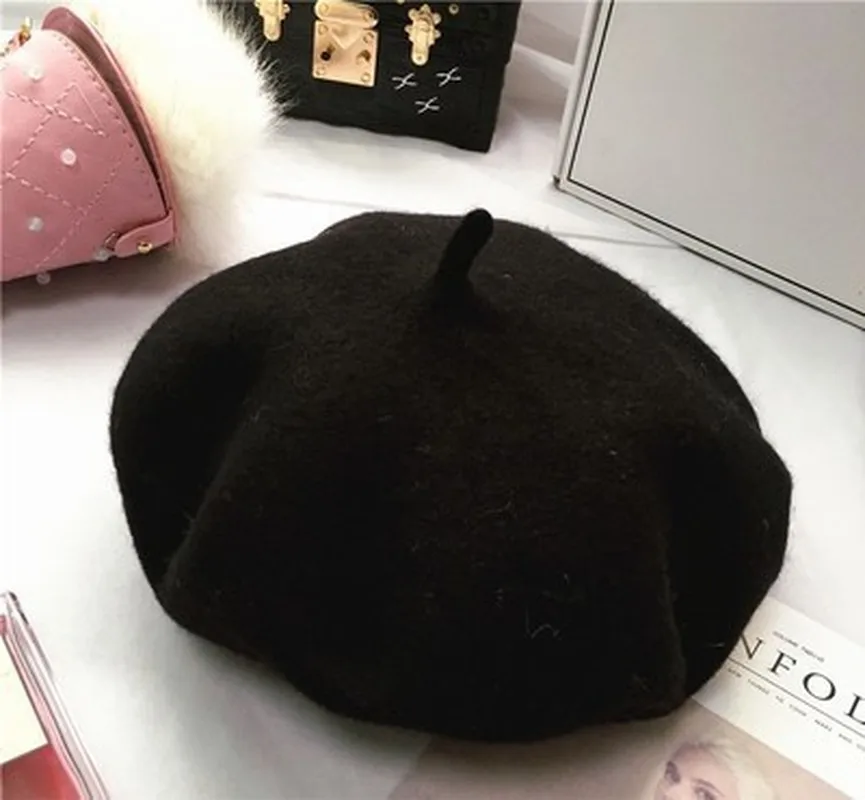 

Women Girl Beret French Artist Warm Wool Winter Beanie Hat Cap Vintage Plain Beret Hats Solid Color Elegant Lady Winter Caps