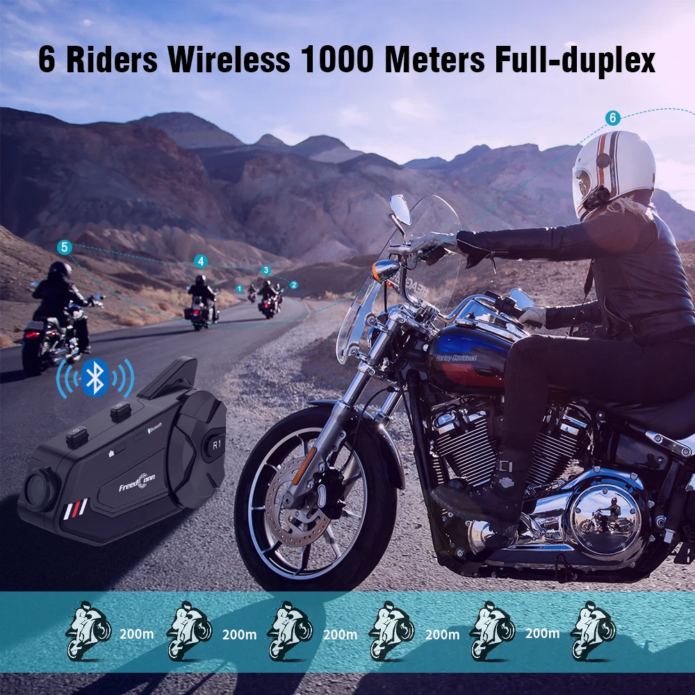 Мотогарнитура для шлема FreedConn R1Plus Moto rcycle Bluetooth-гарнитура видеозаписывающее