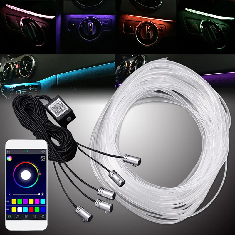 5 в 1 6 м звуковая активная EL неоновая подсветка для салона автомобиля RGB светодиодный свет салона автомобиля Многоцветный Bluetooth телефон управление атмосферным светом 12 В