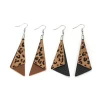 e7707 zwpon layered genuine leather leopard triangle earrings for women geometric jewelry christmas gifts wholesale