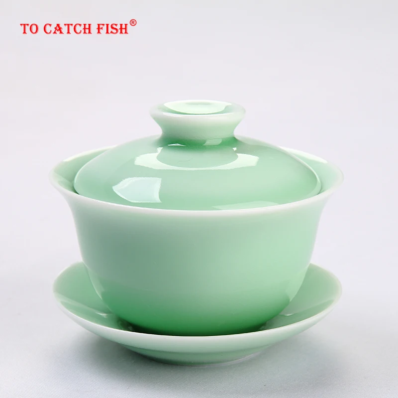 Китайский Селадон gai wan чайный сервиз из костяного фарфора чайная чашка Dehua gaiwan чайный фарфоровый чайный сервиз для высококачественного креативного чайника