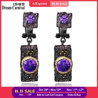 dreamcarnival 1989 vintage purple zircon stone black gold color hip hop luxury costume jewelry wholesale drop earrings e024