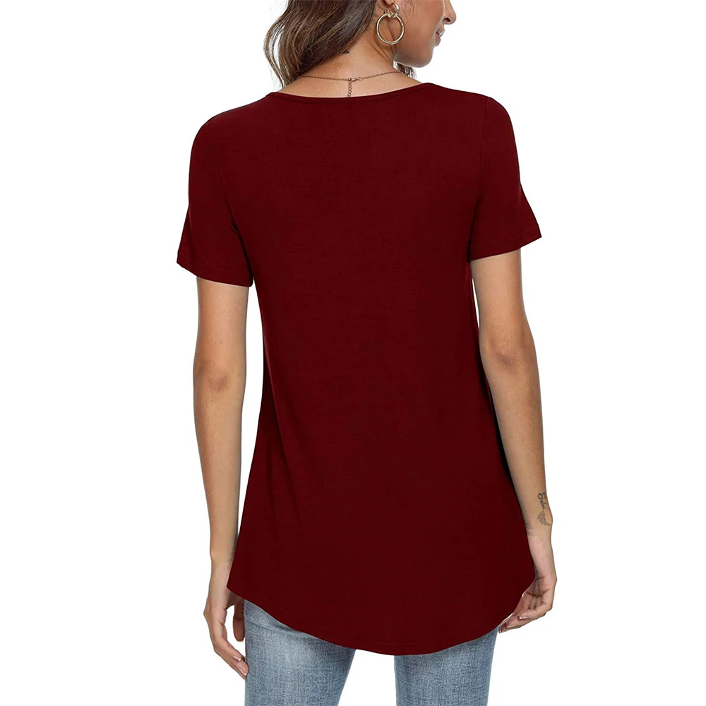 

Summer T-shirt Women Fashion T Shirt Solid Pleated Short Sleeve Top Ladies Pullover Women Clothing Casual Tops