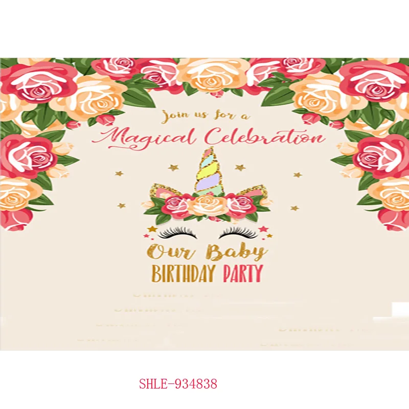 

Vinyl Unicorn theme Photography Backdrop Rainbow Birthday Newborn Banner Flower Party Studio Background 210519-55
