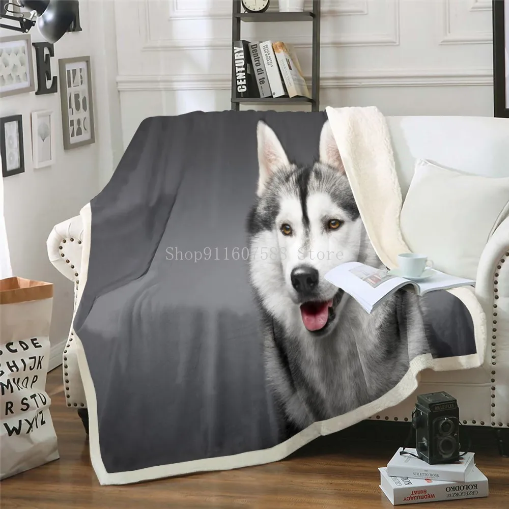 

3D Pet Dog Collection Sherpa Blanket 3d Animal Pug Plush Throw Blanket Bulldog Husky Doberman Rottweiler Thin Quilt Decor