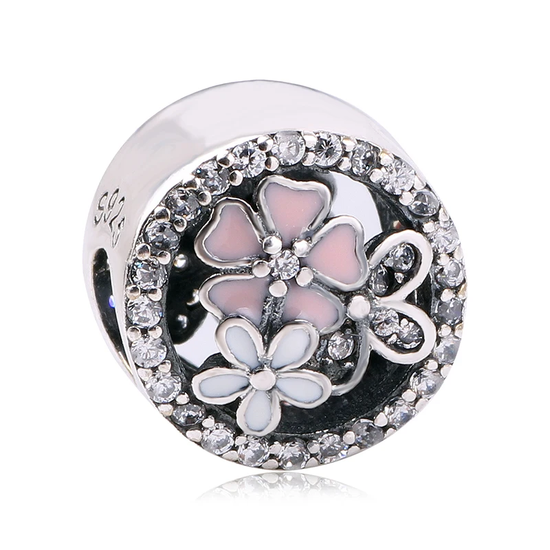 

New DIY Fit Original pan Bracelet CZ Flower Beads 925 Sterling Silver Forget Bead Jewelry Making