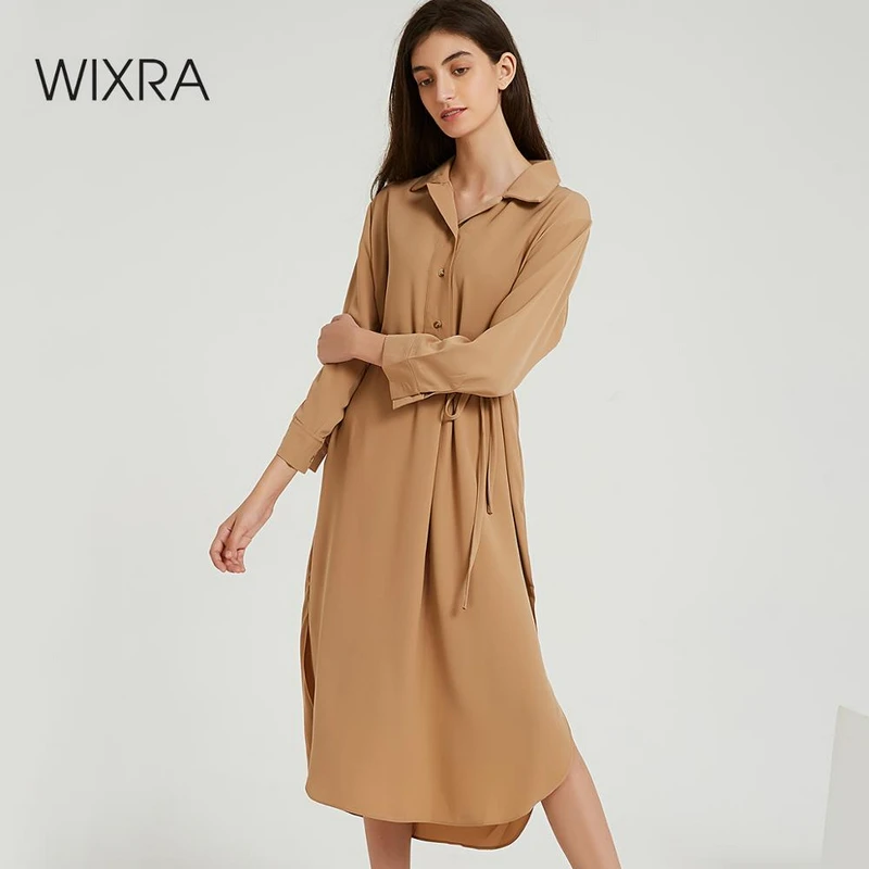 Женские свободные платья с поясом Wixra уличная одежда до середины икры отложным