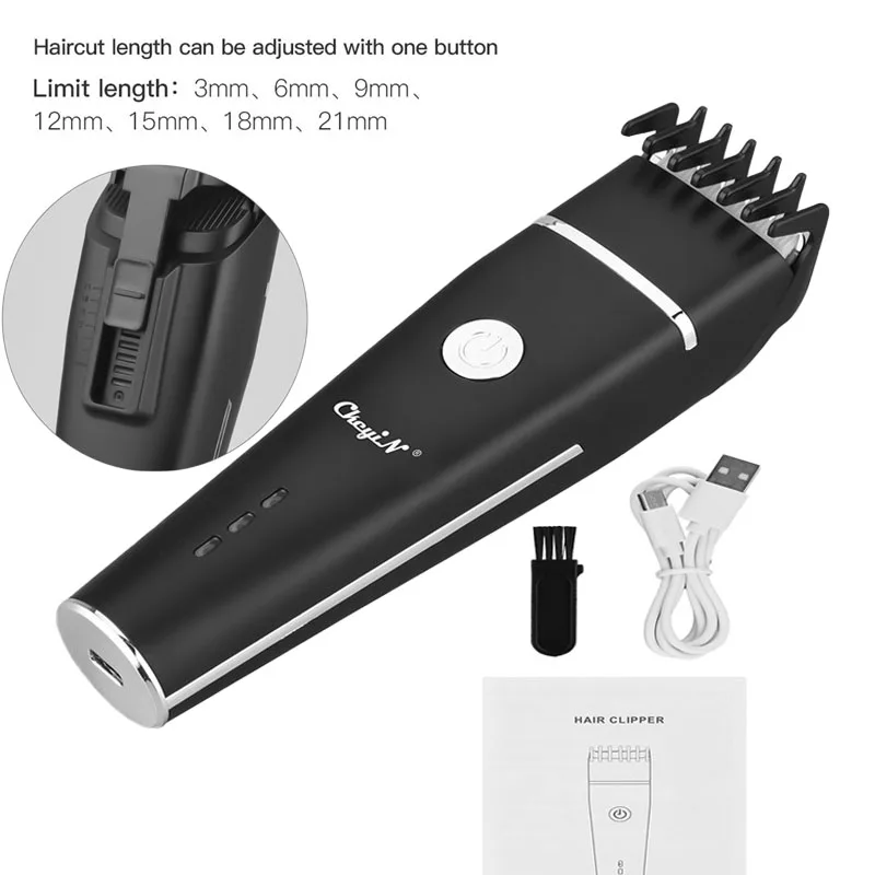 

CkeyiN Usb Перезаряжаемый электрический триммер для волос, титановое керамическое лезвие, машинка для стрижки волос с 2 скоростями, регулируема...