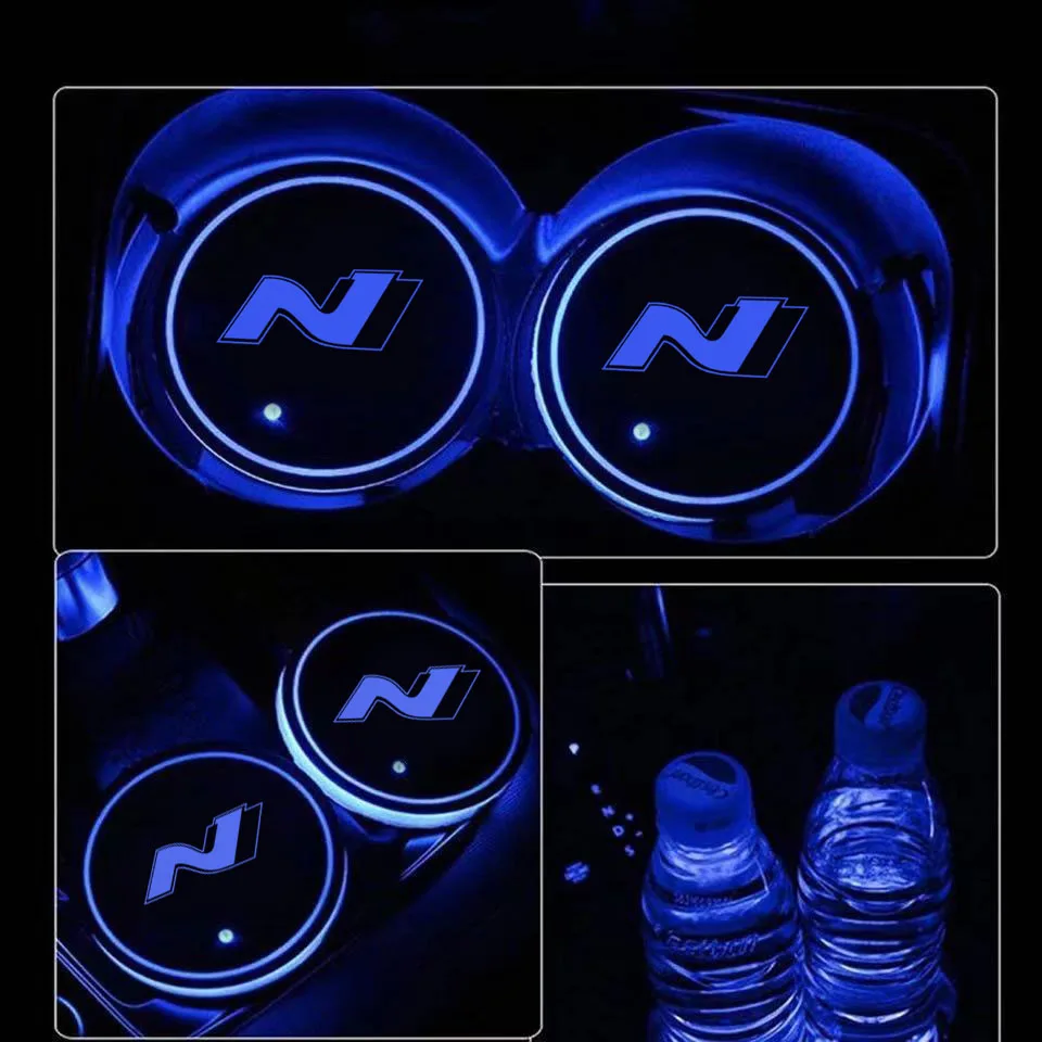 Автомобильный светодиодный умный светильник для чашки воды, декоративный светильник с логотипом автомобиля для Hyundai N performance N line I30 Veloster Solaris...