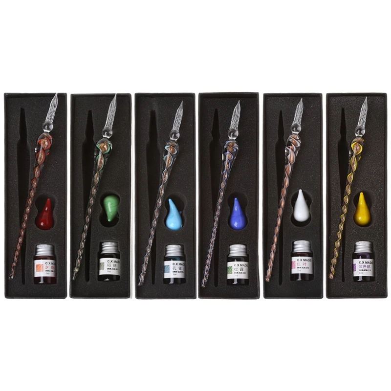 

New 6 Colors Vintage Handmade Art Elegant Crystal Glass Dip Pen Sign Ink Pens Gift