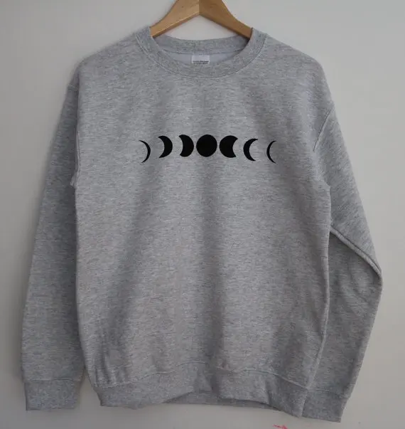 

Hipster Aesthetic Hoodie Cotton Jumper Tops Moon Phase Printed Crewneck Casual Fashion Tumblr Sweatshirt Women