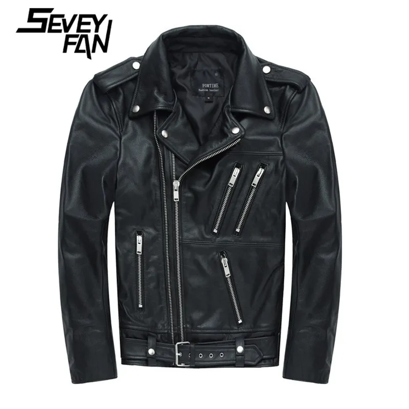 

Мужская мотоциклетная куртка из натуральной кожи, черные кожаные куртки на молнии, брендовая байкерская куртка из воловьей кожи для мужчин