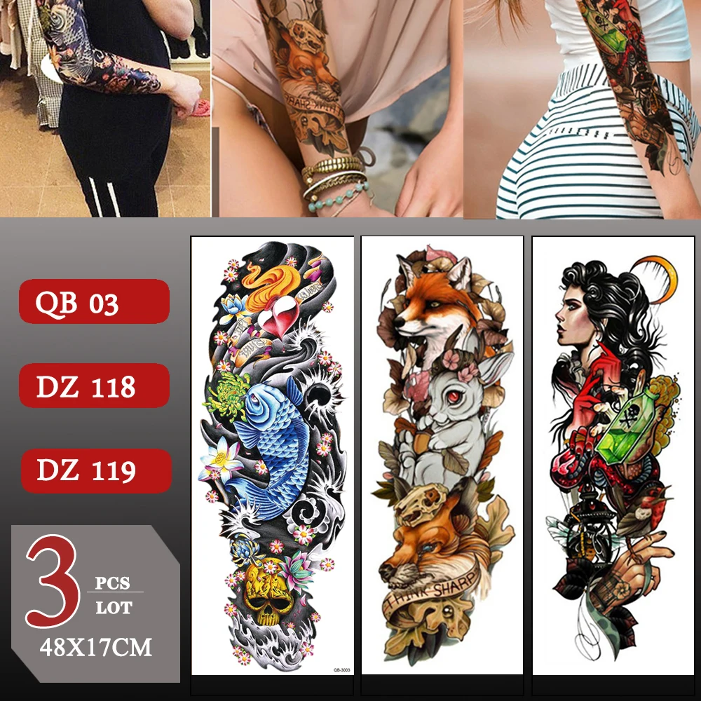 

3 pcs/lot Large Arm Sleeve Old School Flash Full Arm Tattoos Temporary Tattoo Sticker For Men Women