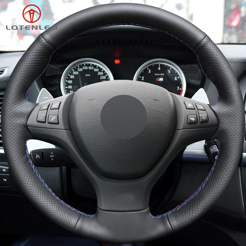 LQTENLEO черный из натуральной кожи DIY для BMW M Sport X5 E70 M50d 2006 2013 X6 E71 2009 2014|car steering wheel