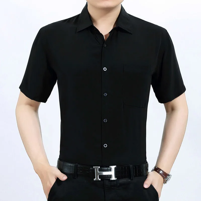 Летняя рубашка из натурального шелка мужская белая с коротким рукавом 2020