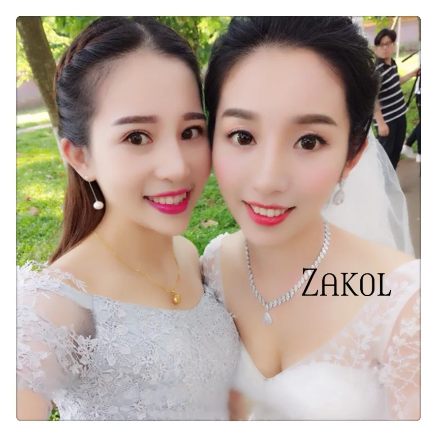 ZAKOL Brand Trendy Water Drop Cubic Zirconia Earrings Necklace Set for Women Luxury Crystal Bridal Wedding Jewelry Sets FSSP057 | Украшения