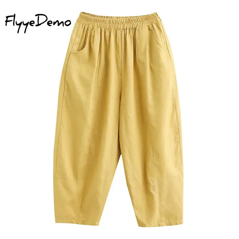 

Female Cotton And Linen Pants 2020 Summer New Hot Loose Casual Pants Women Calf Length Pants Fashion Harem Pant High Quality