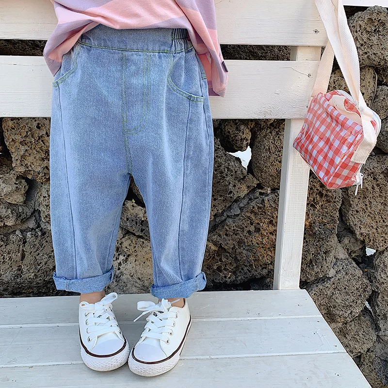 Джинсовые брюки для мальчиков и девочек милые повседневные универсальные штаны
