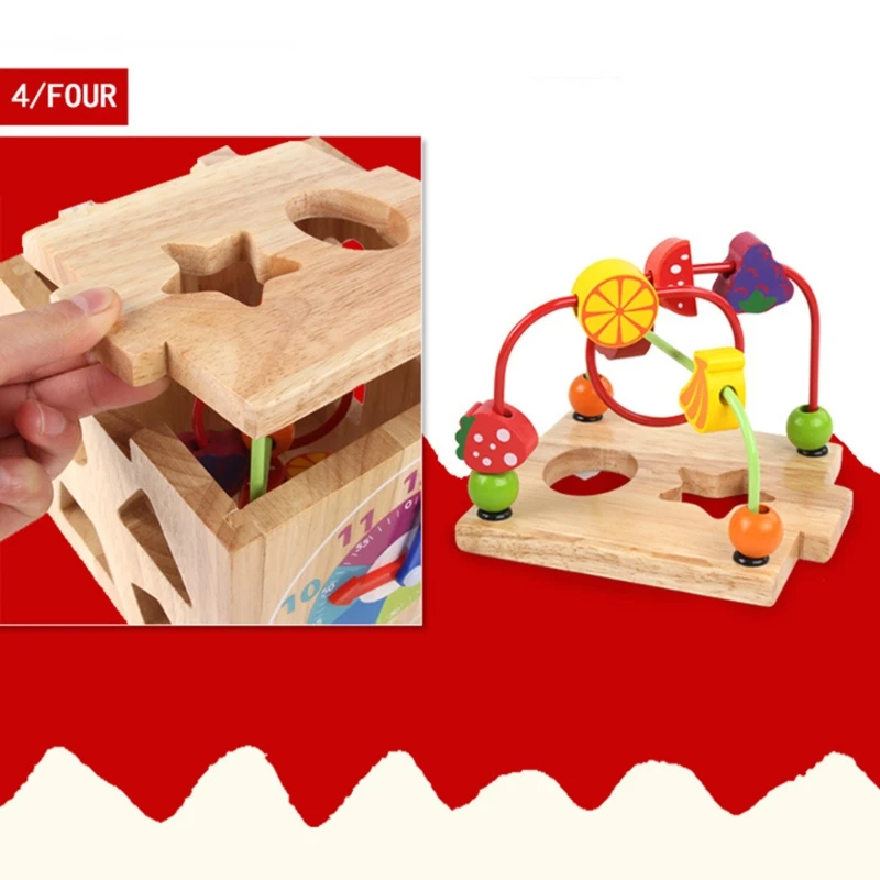 

Baby Wooden Montessori Toy Around Bead Maze Shape Recognition Clock Learning Educational Children Math Toys