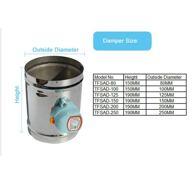 

125mm stainless steel air damper valve HVAC electric air duct motorized damper for 5 inch ventilation pipe valve 220V