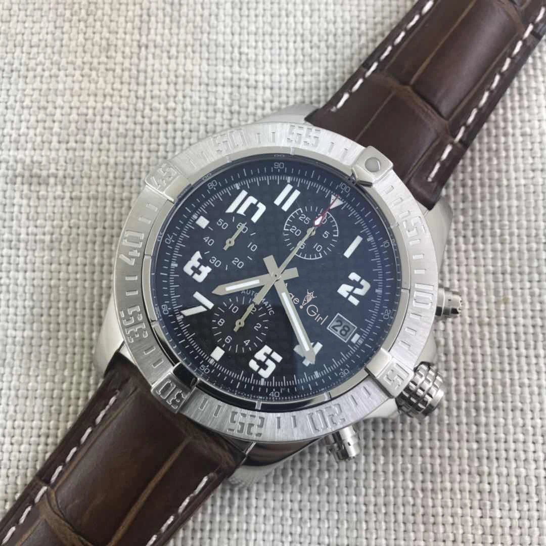 

Classic New Chronograph Men Stopwatch Sapphire Crystal Silver Full Black Case Green Leather Sport Watches Limited AAA+