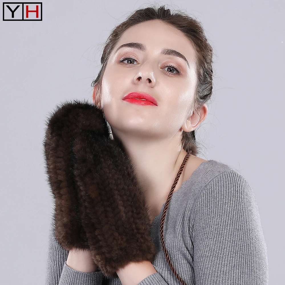 Женские вязаные перчатки из 100% натурального меха норки женские зимние теплые