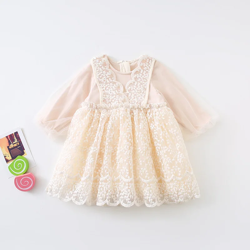 2019 Autumn New Arrival korean style cotton all-match princess lace grenadine long sleeve party dress for sweet cute baby girls | Детская