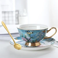 european style luxury coffee cup porcelain gift cappuccino reusable coffee cup engilsh tea cups and saucer sets tasse teacups