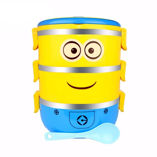 3 layer yellow TenBroman Ланч-бокс из нержавеющей стали для детей, Детский Школьный Ланч-бокс, контейнеры для еды, ланчбокс для детей, милый для детей - Цвет: 3 layer yellow