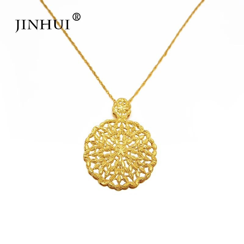 Модные новые женские ожерелья JINHUI Dubai с цветами золотого цвета Кулон 45 см 2 мм