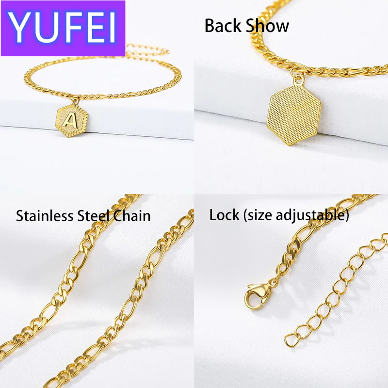 

A-Z Initial Letter Anklet For Women Stainless Steel Anklets 21cm + 10cm Extender Gold Chain Alphabet Foot Accessories Jewelry