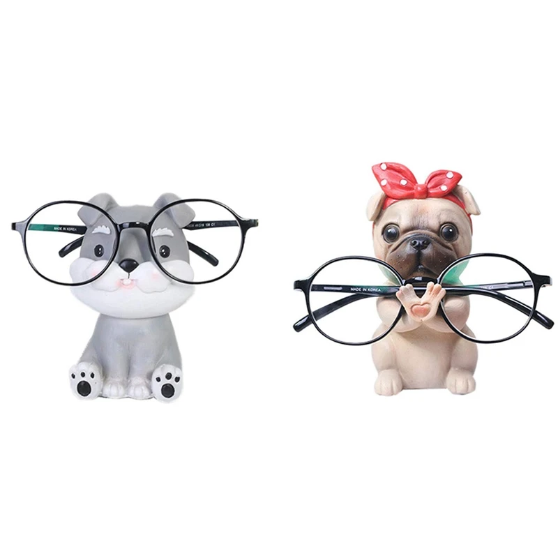 

2Pcs Puppy Dog Glasses Holder Stand Eyeglass Retainers Sunglasses Display Cute Animal Design Gift,Schnauzer & Pug
