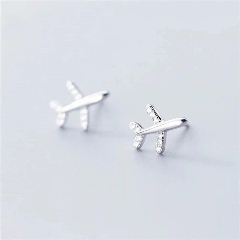 

Fashion 925 Sterling Silver Airplane Charm Stud Earrings For Women Girls Minimalist Jewelry eh813