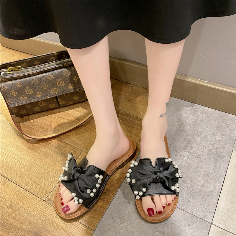

2021 Open-toed Women's Slippers Casual Simple Bow Decoration Elegant and Versatile Fashion Small Fresh Women's Slippers