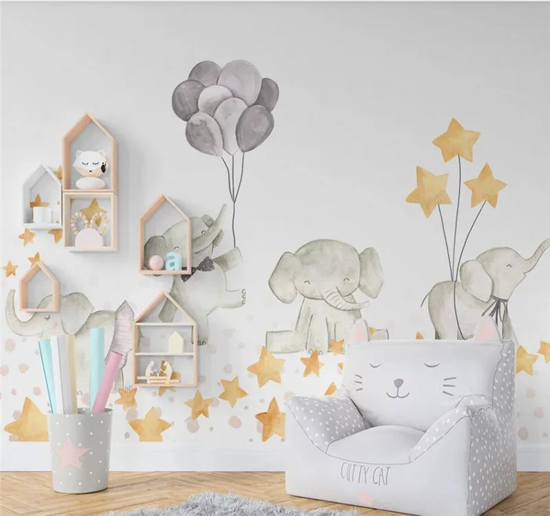 Настенные обои на заказ мультяшный милый слон звезда фон для детской комнаты