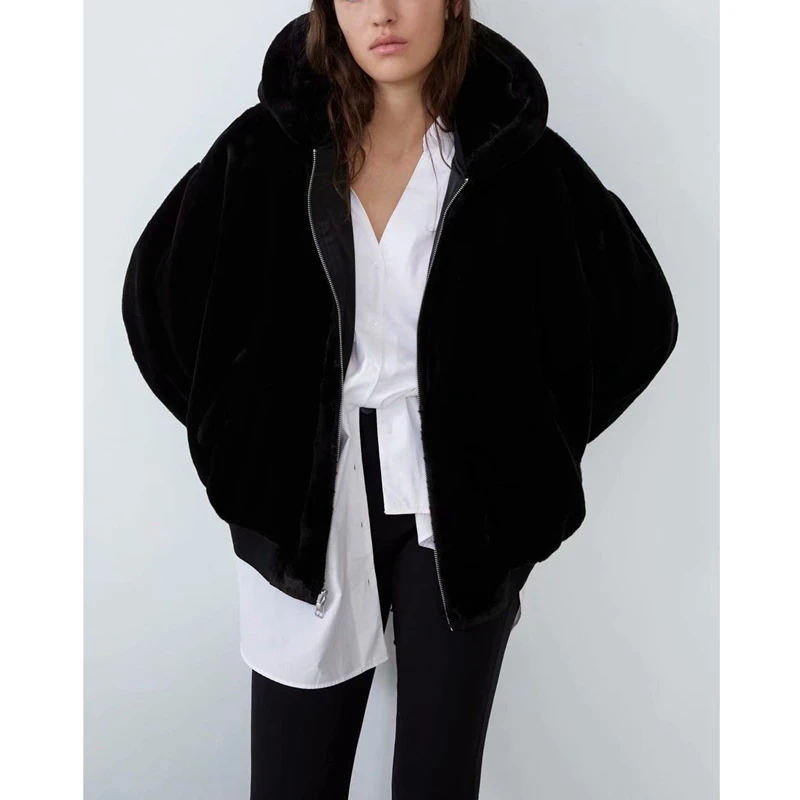 Женская двусторонняя куртка PUWD новая стильная с мехом и капюшоном Осень зима