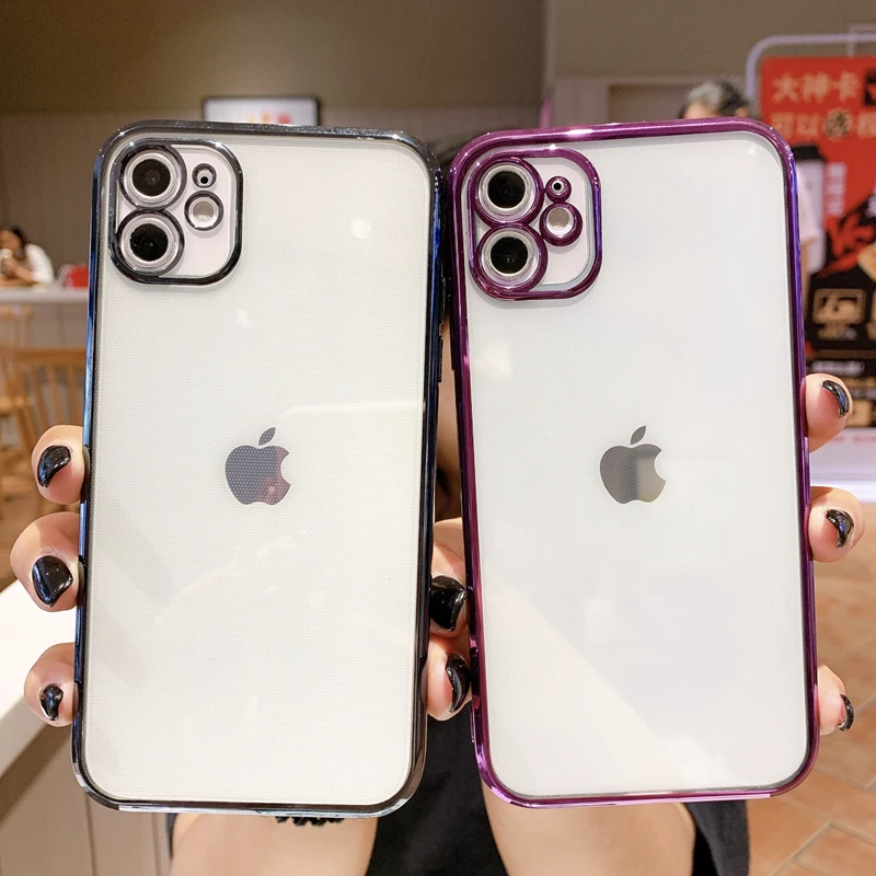 

Luxury Electroplated Transparent Case For iPhone 11 12 Pro Max mini SE 2020 X XR XS 7 8 Plus 6 6S Soft Back Plating Cover Copa