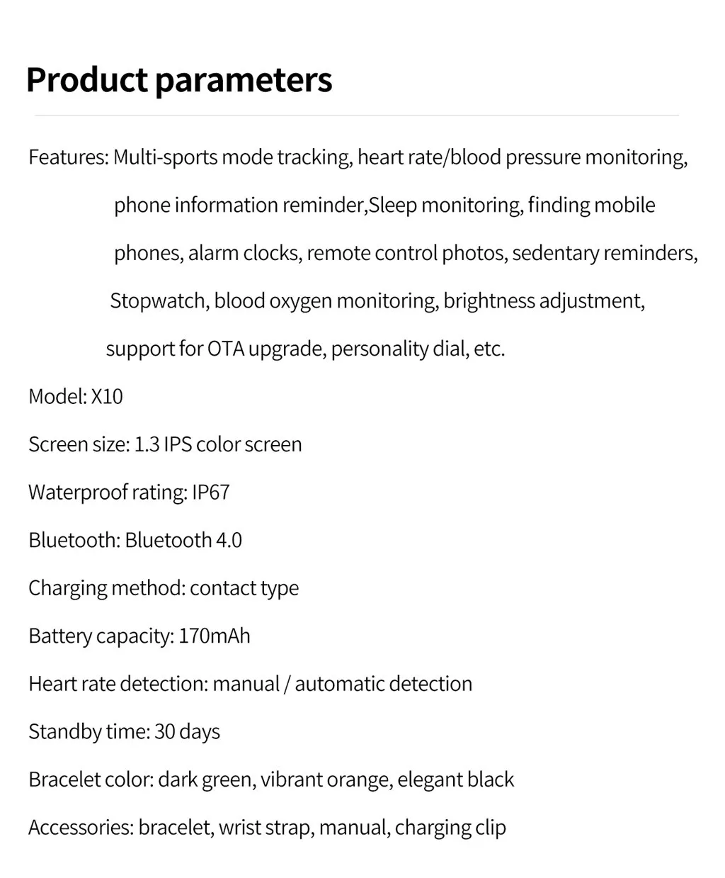 X10 спортивные умные часы с цветным экраном IPX67, водонепроницаемый экран, мониторинг сна, пульсометр, кровяное давление BT 4,0 для Ios Android
