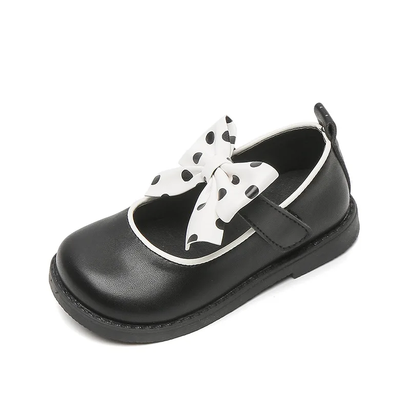 

Girls Black Leather Shoes 2021 Autumn Soft Bottom British Student Pu Leather Princess Flats Hot Fashion Sweet Spot for Wedding