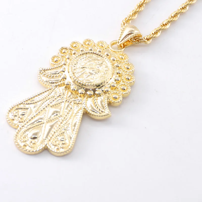 Мусульманская ручная подвеска в золоте Длинная цепочка ожерелье для женщин