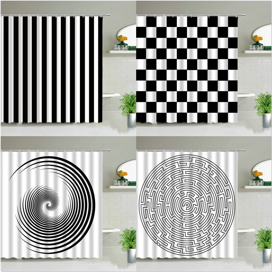 

Black And White Stripes Shower Curtains Geometry For Bathroom Decor Screen Waterproof Fabric Bathtub Curtain With Hooks Washable