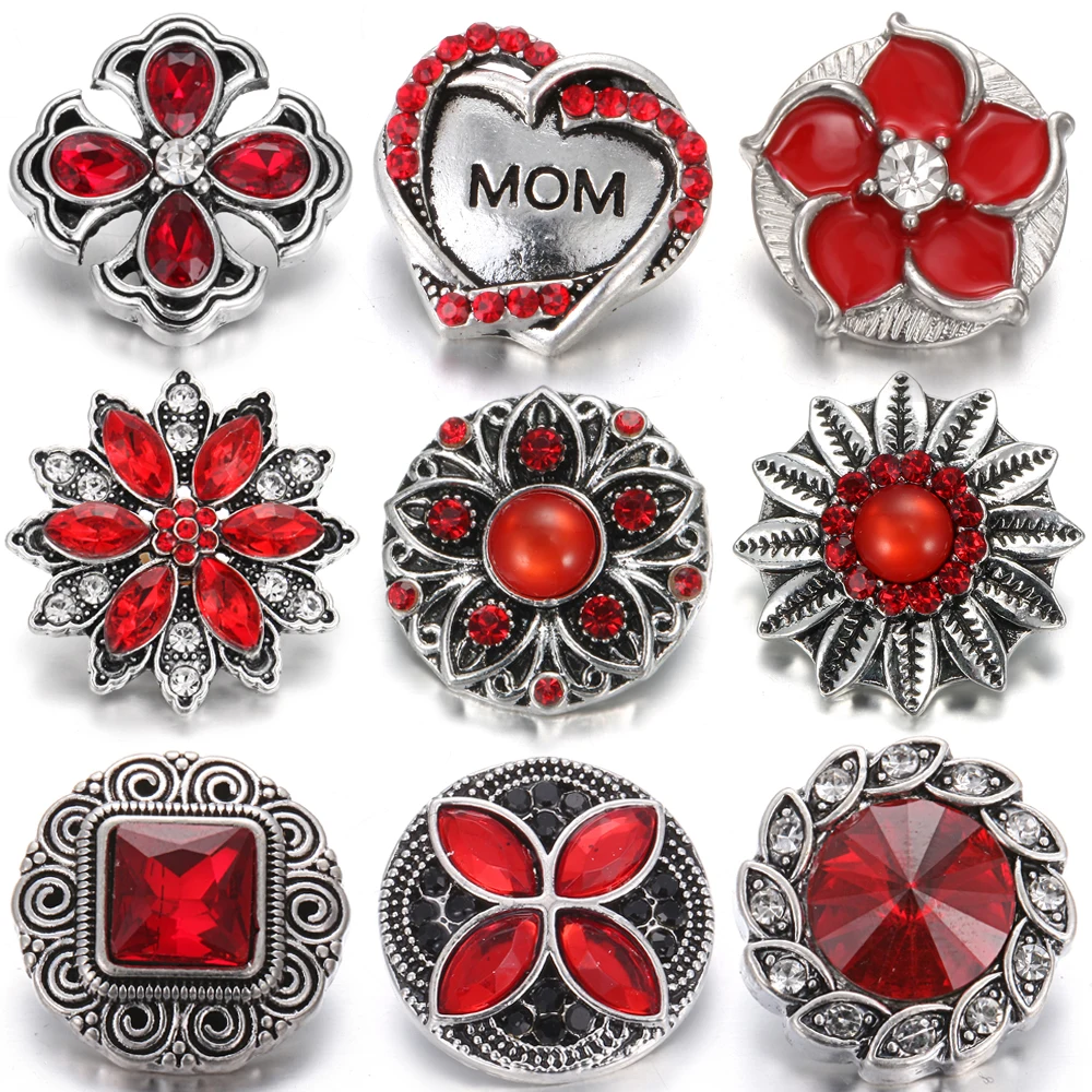 6 шт./лот новые ювелирные изделия с кнопками 18 мм красный цветок любовь кнопки
