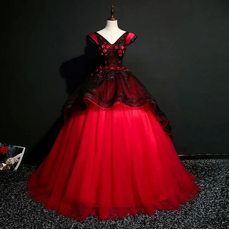 Красные платья с вышивкой для Quinceanera 2019 тюлевые аппликацией 15 летних праздников V