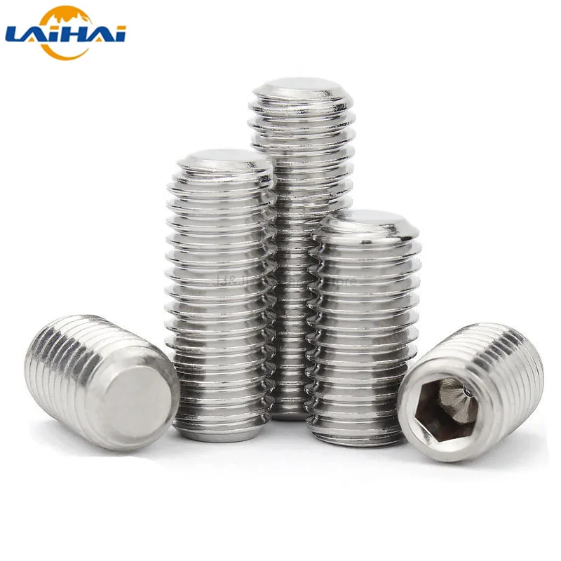 1/10/50pc M6 M8 M10 M12 M16 DIN913 304 stainless steel Allen Head Hex Hexagon Socket Flat Point Set Screw End Grub Headless Bolt